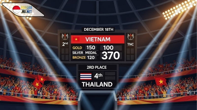 Bảng tổng sắp huy chương sáng 18/12: Việt Nam vững vàng vị trí thứ 3, bám đuổi sát sao Indonesia 2 bang-tong-sap-huy-chuong-sang-18-12-viet-nam-vung-vang-vi-tri-thu-3-bam-duoi-sat-sao-indonesia