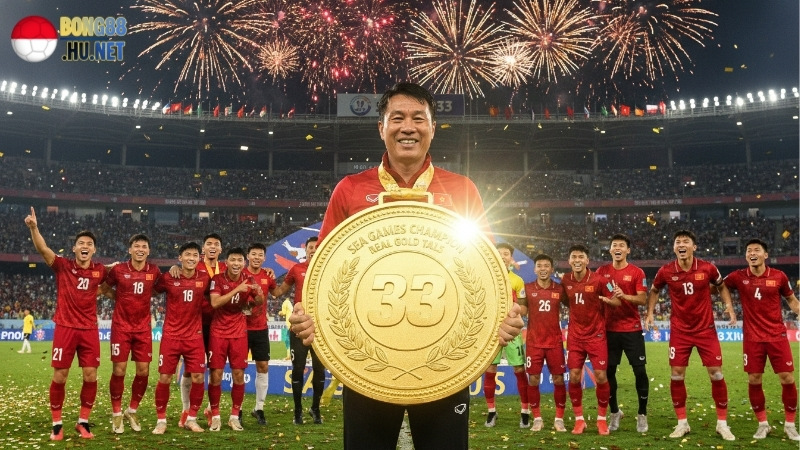 Dấu ấn SEA Games 33: HLV Kim Sang-sik nhận tấm huy chương vàng đặc biệt làm từ 33 chỉ vàng thật 2 dau-an-sea-games-33-hlv-kim-sang-sik-nhan-tam-huy-chuong-vang-dac-biet-lam-tu-33-chi-vang-that